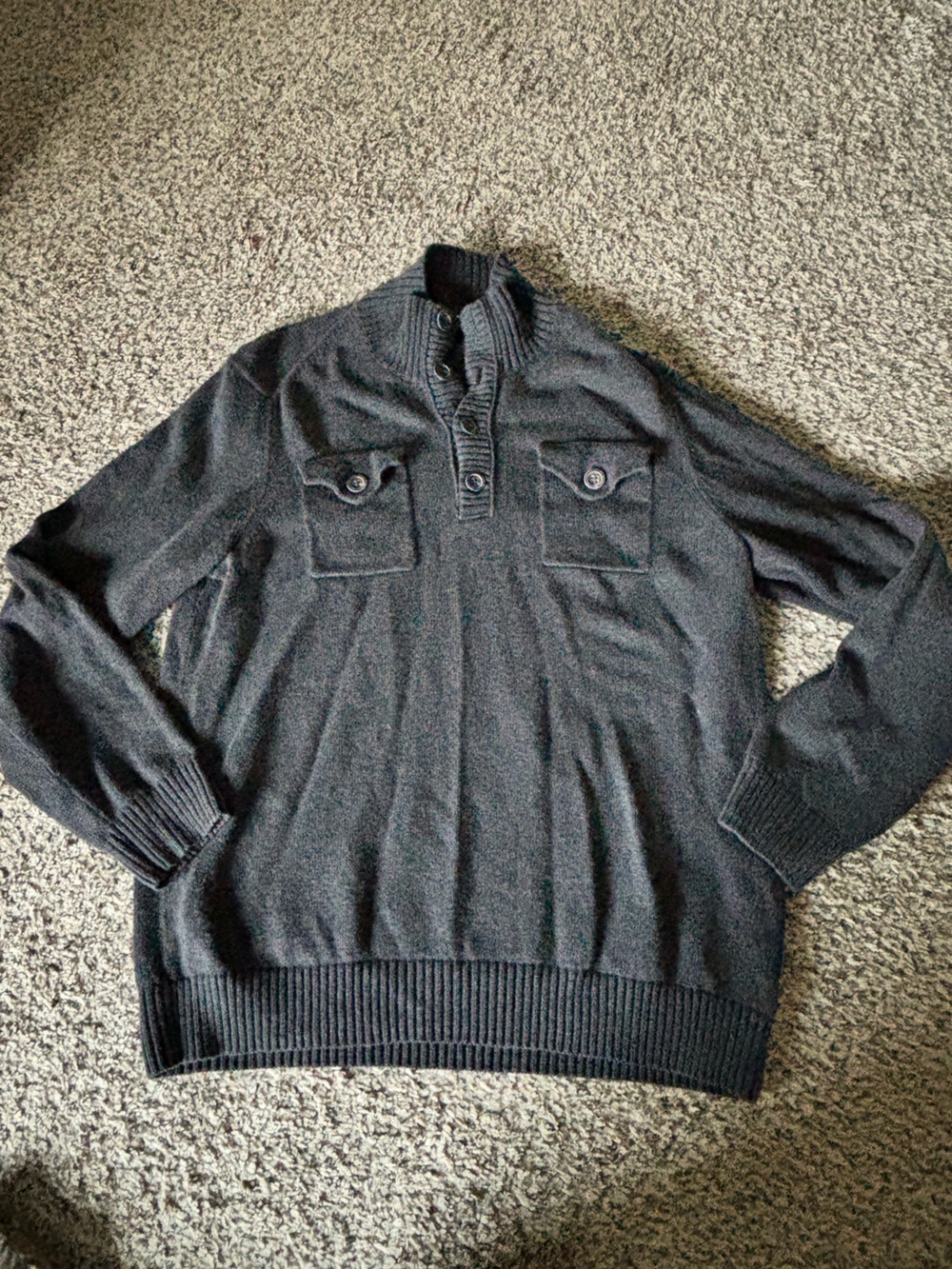 Banana Republic Men's Dark Charcoal Button up Mock Neck Sweater